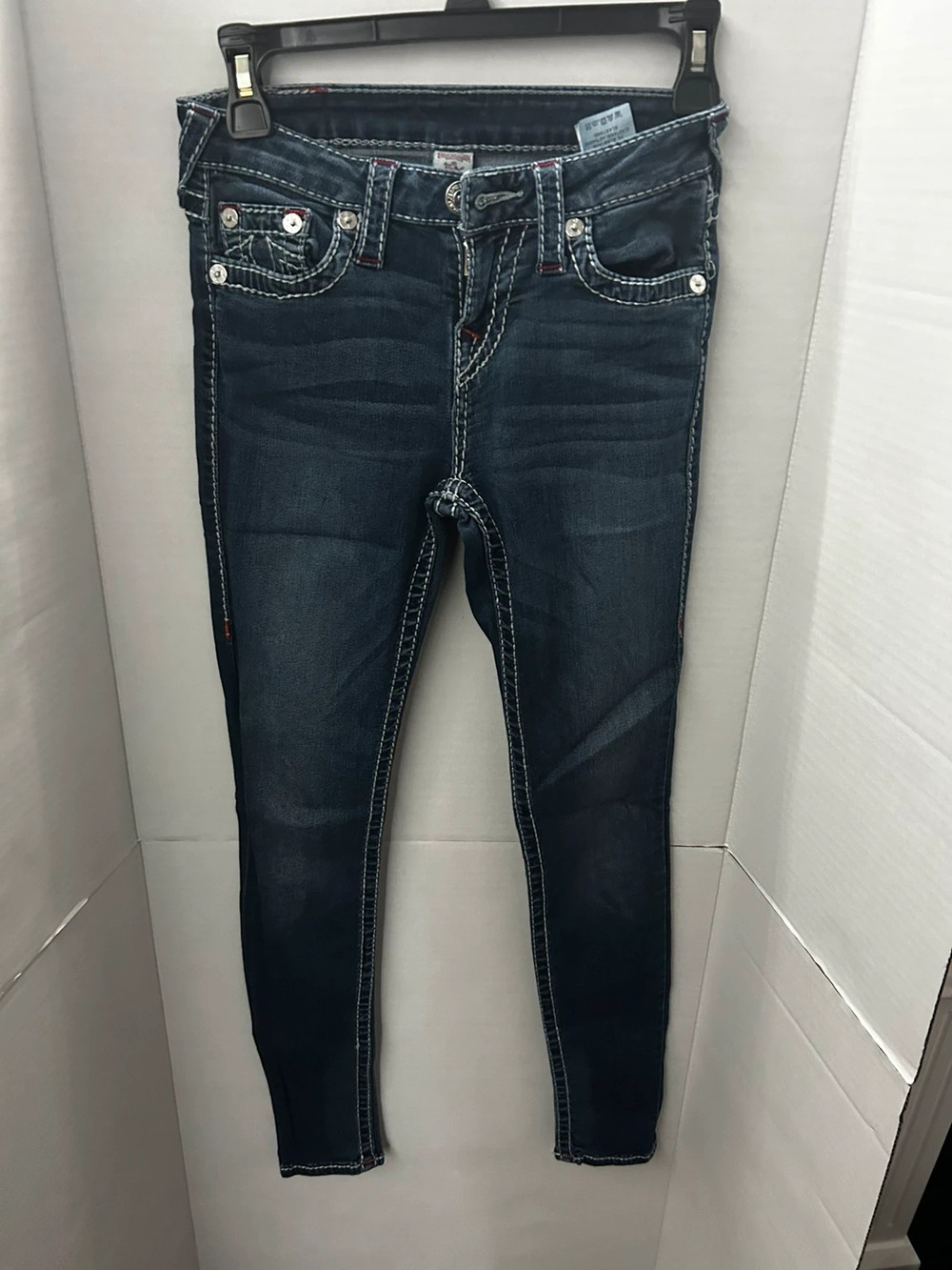 True Religion Skinny Jeans Women’s Dark Wash Contrast Stitch sz 25